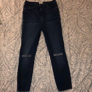 Blue Skinny Jeans with Holes on both Knees